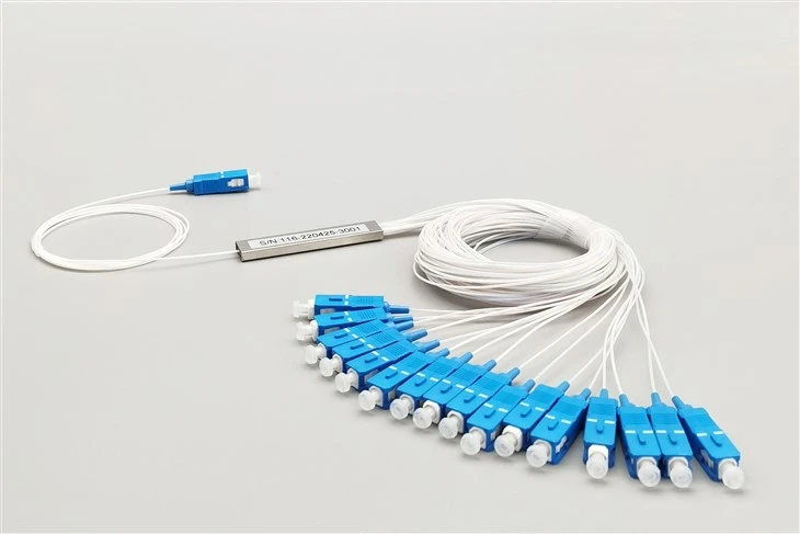 1X16 PLC Fiber Splitter, Tabung Baja, Bare Fiber 250μm, SC UPC, Singlemode